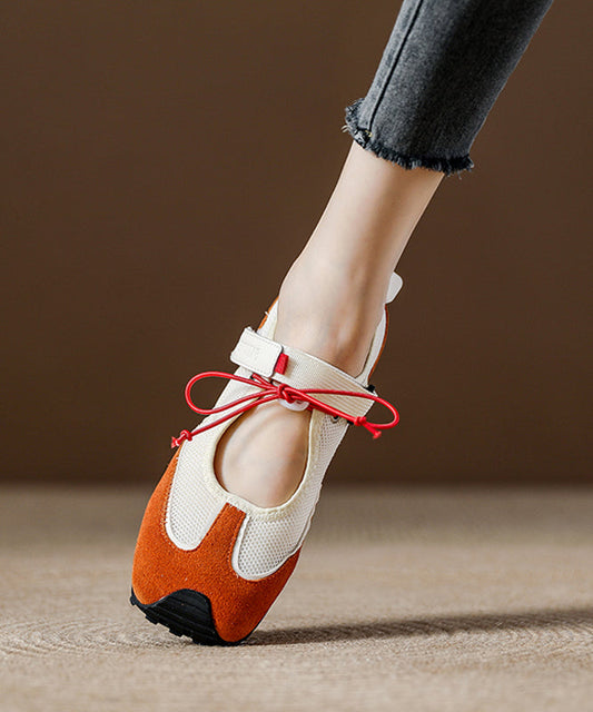 Splicing Mesh Breathable Boutique Orange Flat Women Shoes