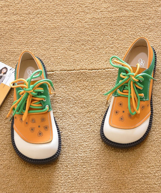 Up Comfy Splicing Lace Shoes Women For Orange Flat