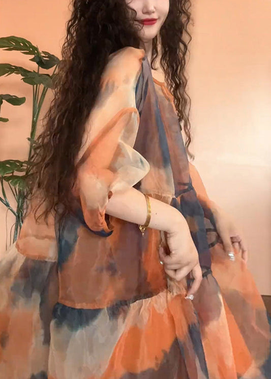 Original Sleeve Pieces Orange Patchwork Design Half Tulle Set Two