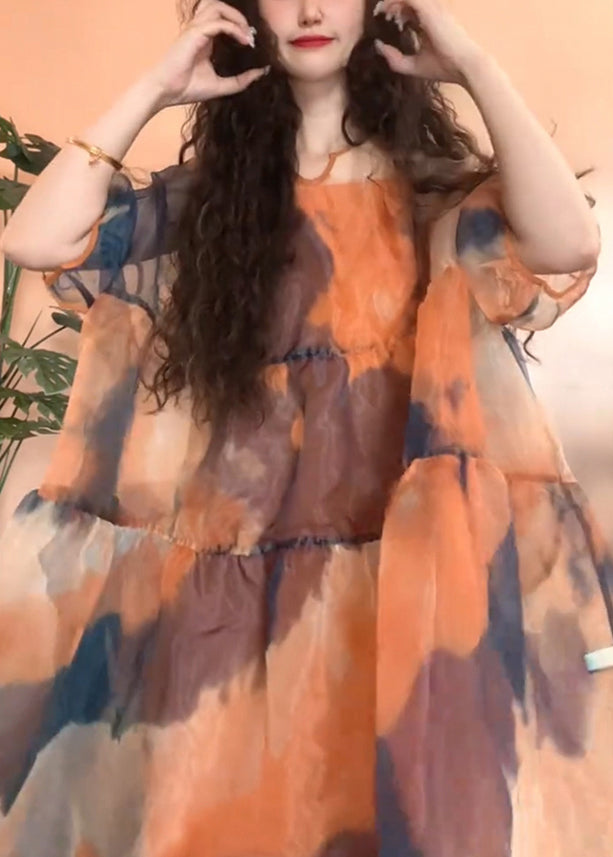 Original Sleeve Pieces Orange Patchwork Design Half Tulle Set Two