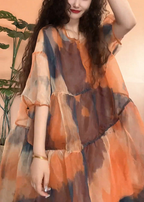 Original Sleeve Pieces Orange Patchwork Design Half Tulle Set Two