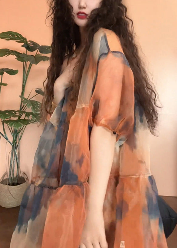 Original Sleeve Pieces Orange Patchwork Design Half Tulle Set Two