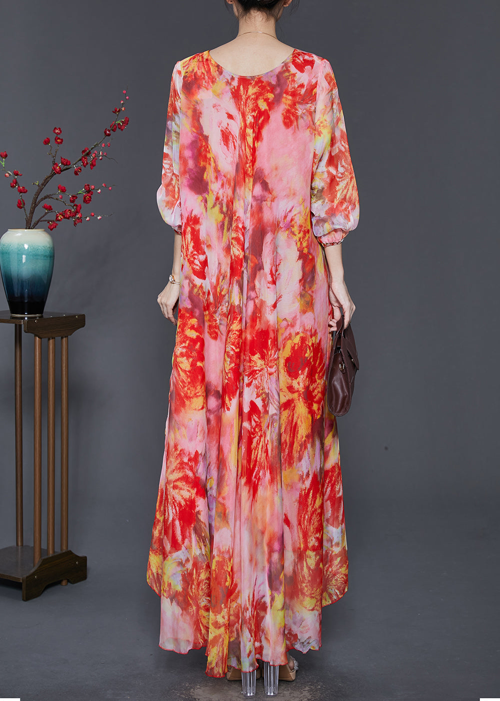 Orange Tie Dye Chiffon Beach Dresses Exra Large Hem Spring SD1102