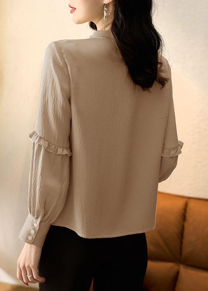 Ruffled Patchwork Spring Top Apricot Organic Stand Collar Silk