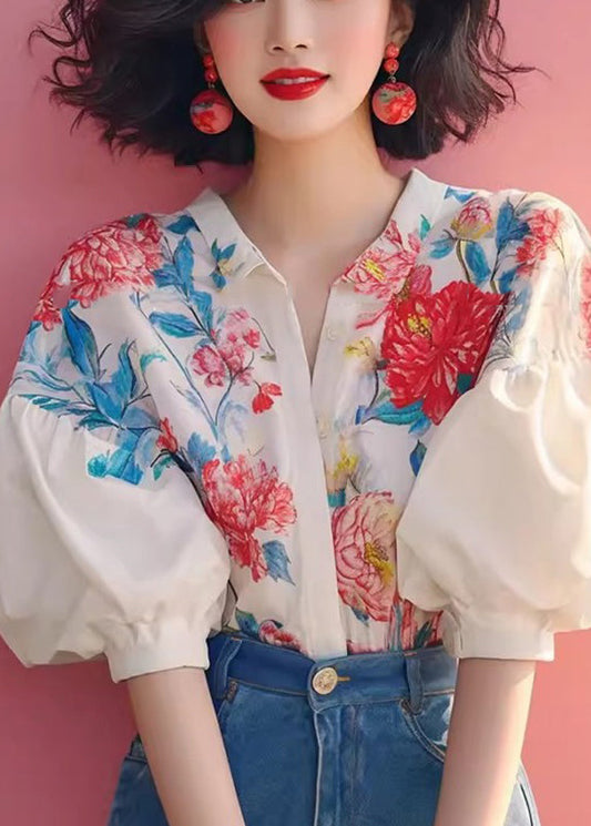 Lantern Shirt Organic Beige Collar Print Sleeve Pan Peter