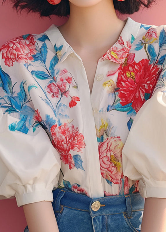 Lantern Shirt Organic Beige Collar Print Sleeve Pan Peter