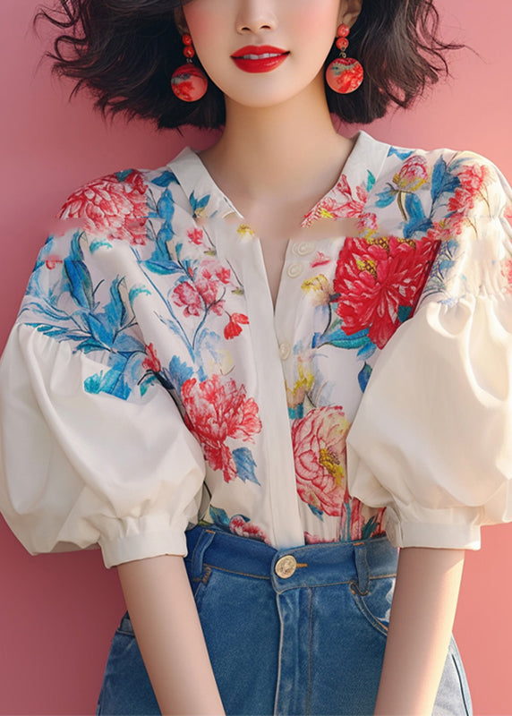 Lantern Shirt Organic Beige Collar Print Sleeve Pan Peter