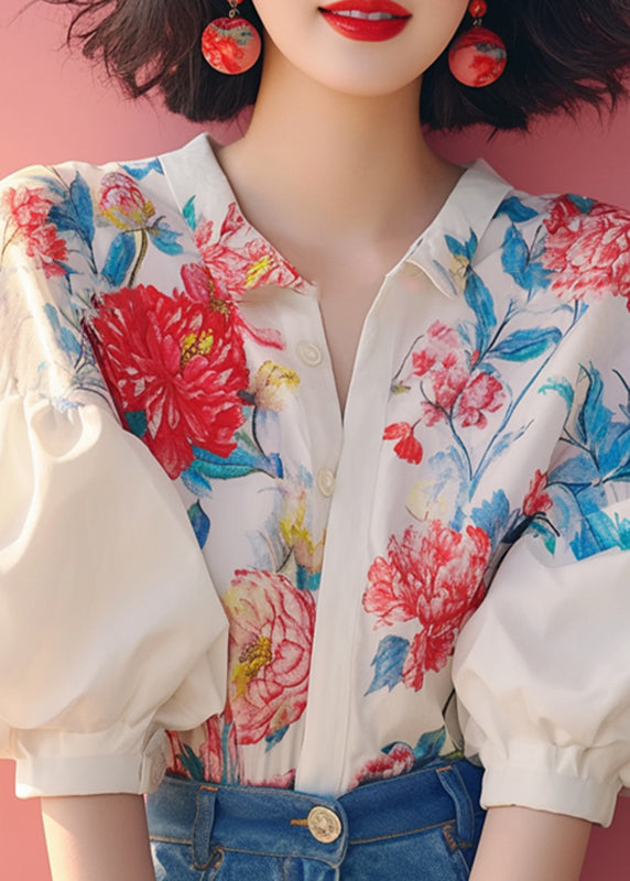 Lantern Shirt Organic Beige Collar Print Sleeve Pan Peter