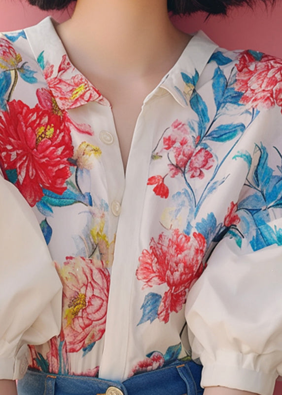 Lantern Shirt Organic Beige Collar Print Sleeve Pan Peter