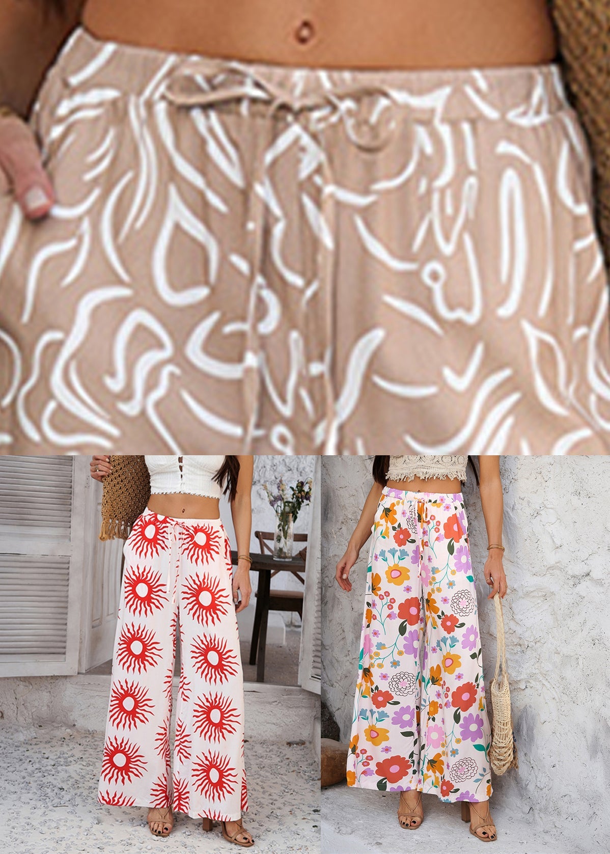 Elastic Leg Coffee Summer Pants Waist Holiday Wide Organic