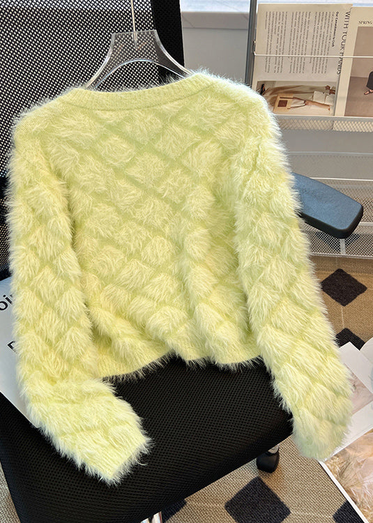 Organic Fluorescent Green Zircon Fuzzy Fur Fluffy Cardigan Spring YH009