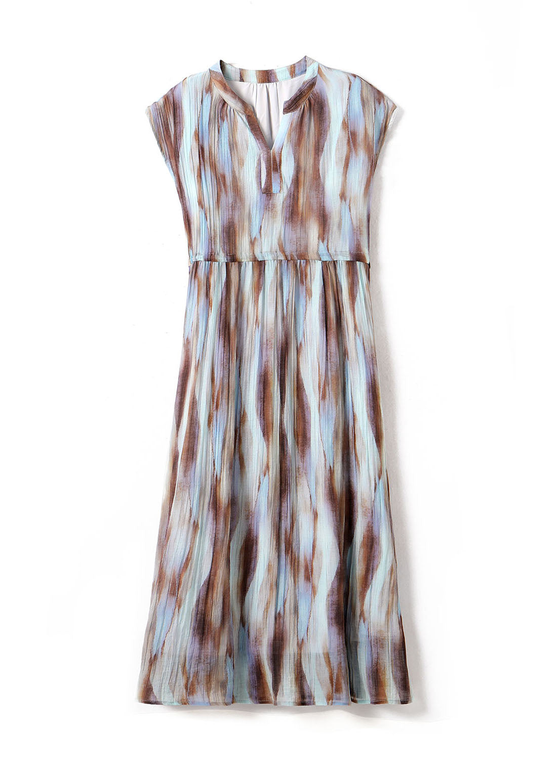 Organic Khaki Cinched Tie Dye Chiffon Maxi Dresses Summer YY010