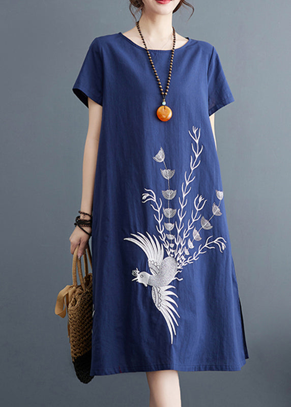 A Cotton Navy Print Line Summer Dresses Organic