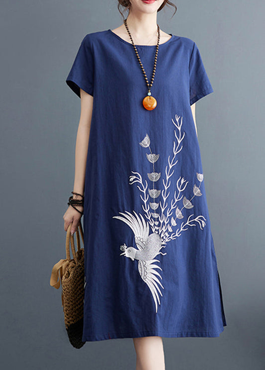 A Cotton Navy Print Line Summer Dresses Organic