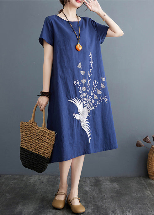 A Cotton Navy Print Line Summer Dresses Organic