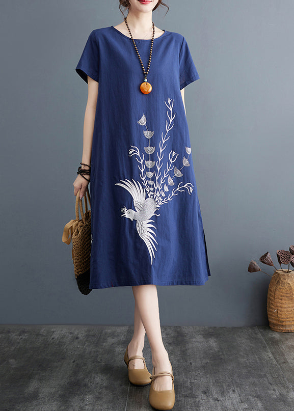 A Cotton Navy Print Line Summer Dresses Organic