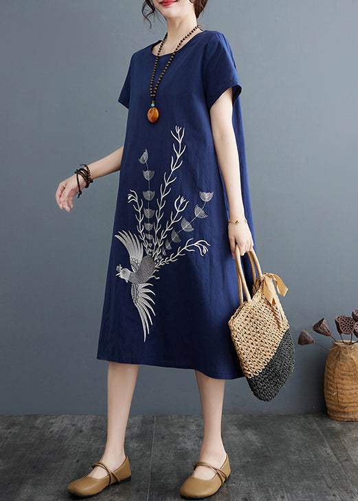 A Cotton Navy Print Line Summer Dresses Organic