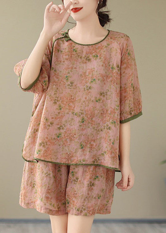 Set Orange Piece And Shorts Top Print Short Organic Open Two Side