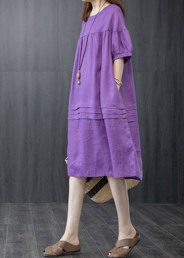 Summer Linen Wrinkled Organic Purple Oversized Dresses