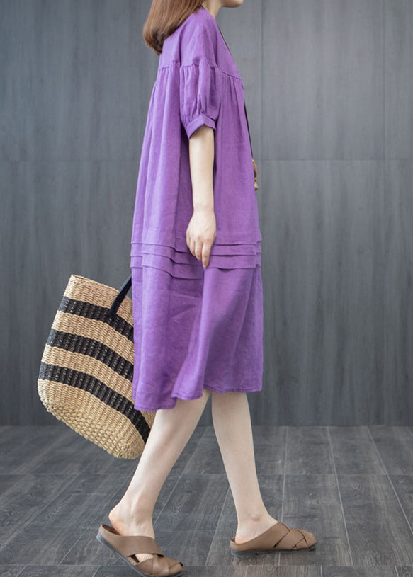 Summer Linen Wrinkled Organic Purple Oversized Dresses