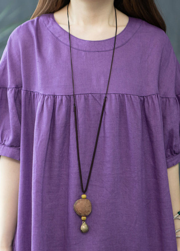 Summer Linen Wrinkled Organic Purple Oversized Dresses