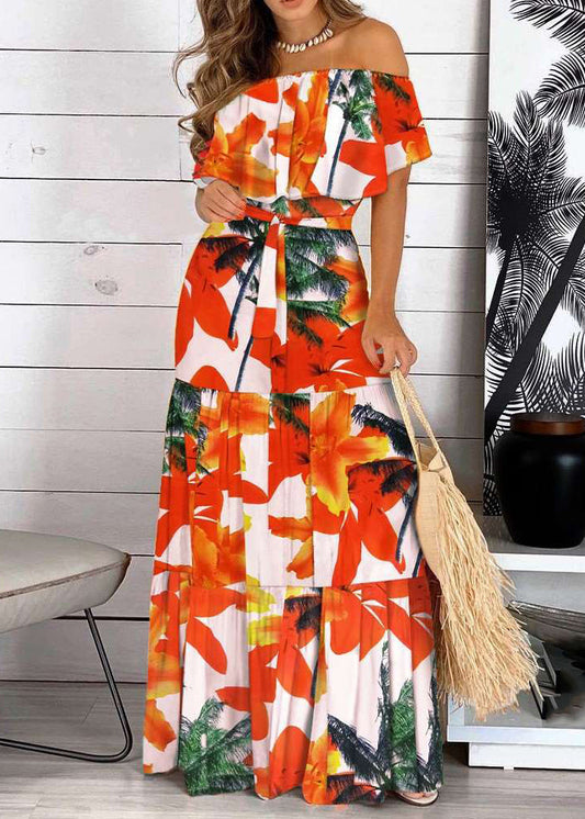 Red Neck Tunic Dresses Slash Patchwork Organic Long Summer