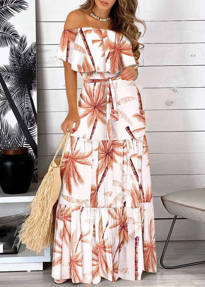 Summer Patchwork Slash Dresses Neck Organic Long Red Tunic