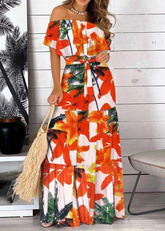 Red Neck Tunic Dresses Slash Patchwork Organic Long Summer