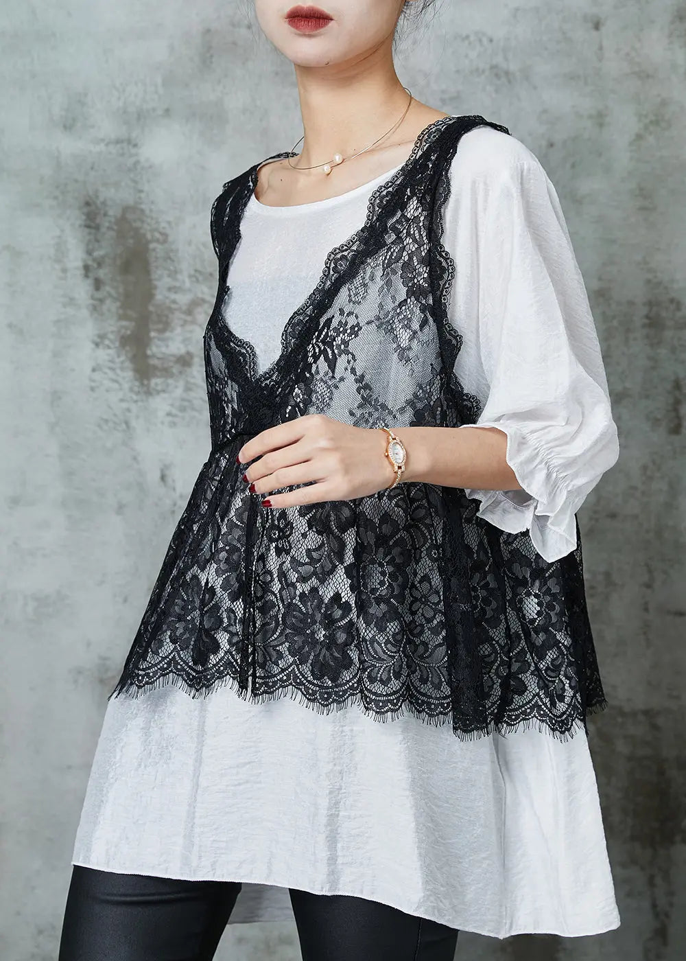 Organic White Oversized Lace Vest And Tanks Two Pieces Set Summer JK1003 Ada Fashion