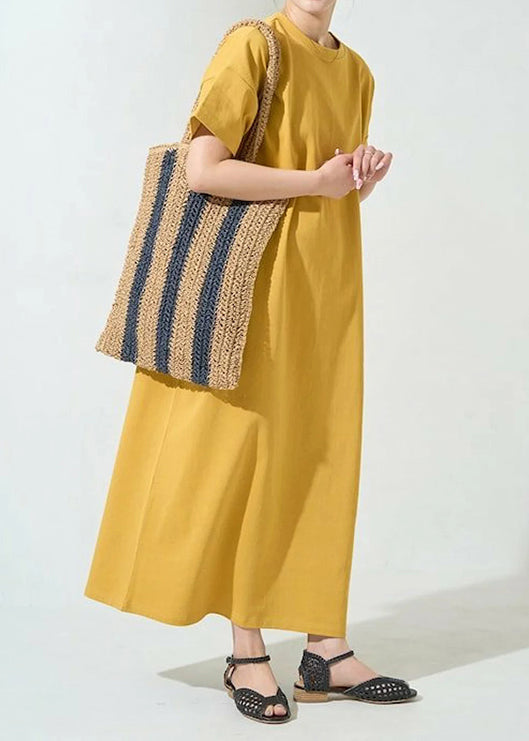 Cotton Yellow Organic Oversized Dresses Robe Summer