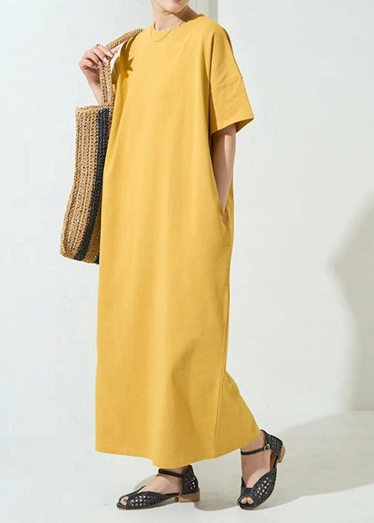 Cotton Yellow Organic Oversized Dresses Robe Summer