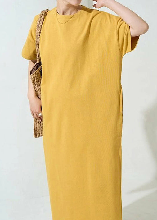 Cotton Yellow Organic Oversized Dresses Robe Summer