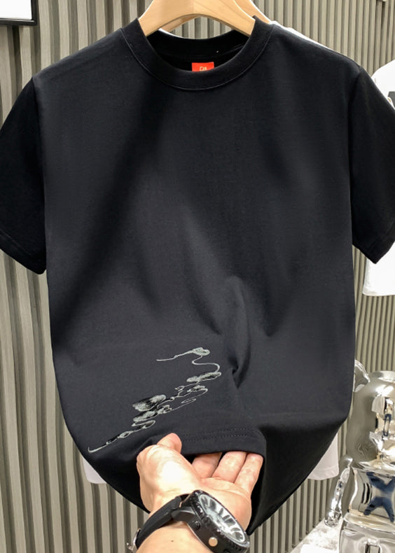 Shirts Summer Oriental Embroideried Cotton Neck White O Mens T