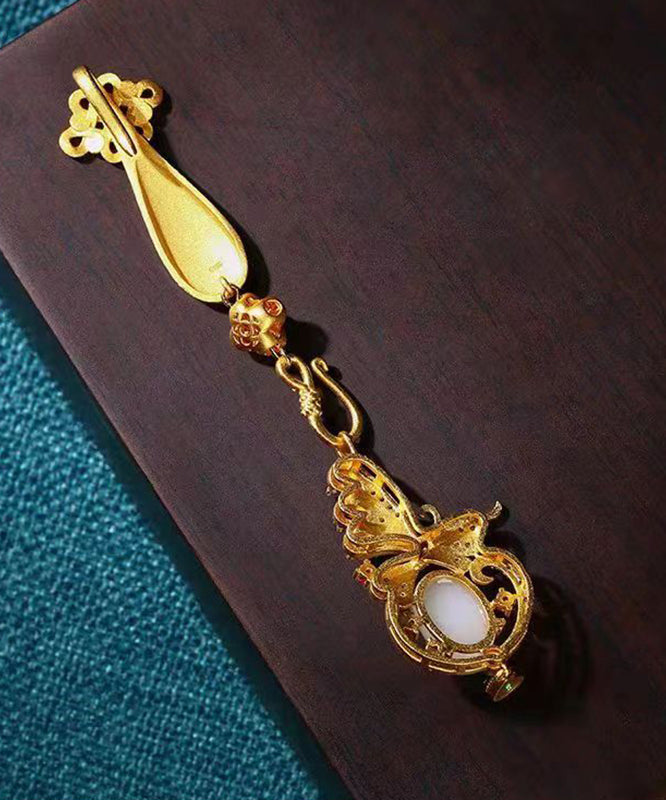 Oriental Women Rain Ancient Gold Jade Agate Butterfl Brooches KX1082