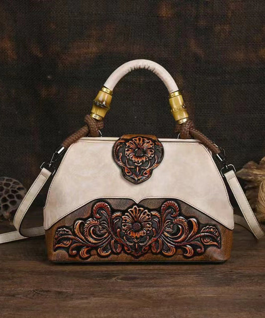 Original Beige Handmade Retro Embossed Handbag HJ1005