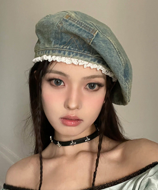 Blue Lace Denim Trimmed Original Hat Beret
