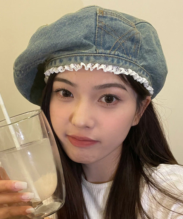 Blue Lace Denim Trimmed Original Hat Beret