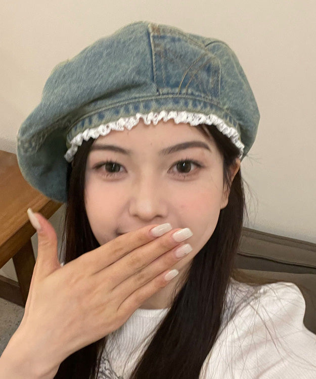 Blue Lace Denim Trimmed Original Hat Beret