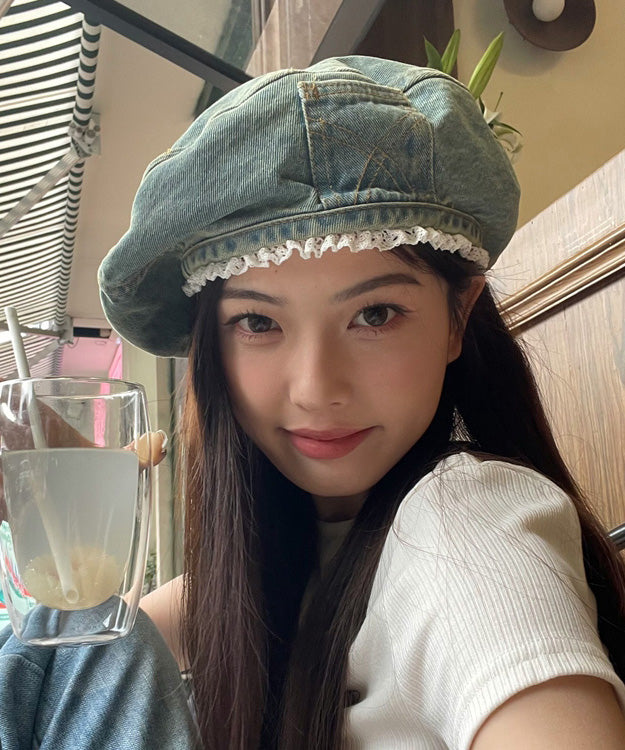 Blue Lace Denim Trimmed Original Hat Beret