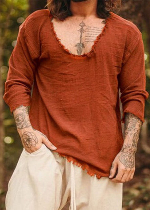 Shirts Open T Side Fall Cotton Original Solid Coffee Men