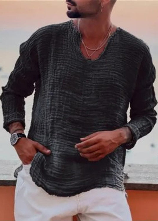 Shirts Open T Side Fall Cotton Original Solid Coffee Men