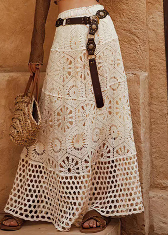 Beige A Elastic Lace Line Design Waist Skirt Patchwork Original