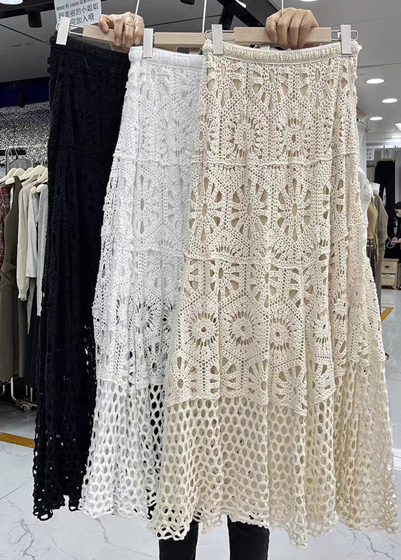 Beige A Elastic Lace Line Design Waist Skirt Patchwork Original