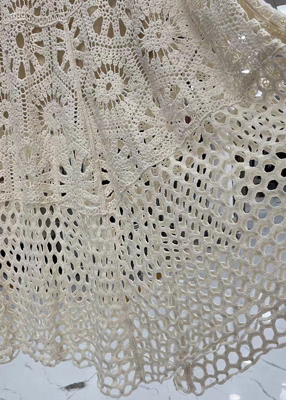 Beige A Elastic Lace Line Design Waist Skirt Patchwork Original