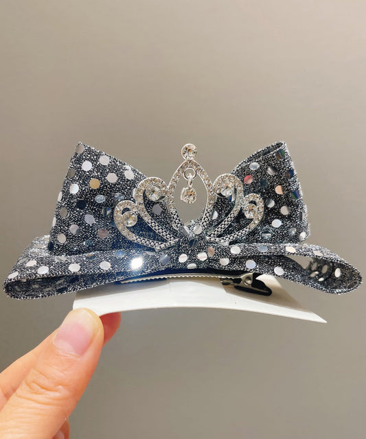 Original Design Black Alloy Zircon Bow Sequins Crown Kids Hairpin YG037