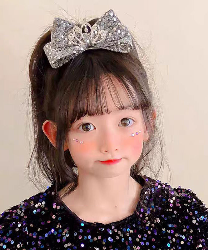 Original Design Black Alloy Zircon Bow Sequins Crown Kids Hairpin YG037