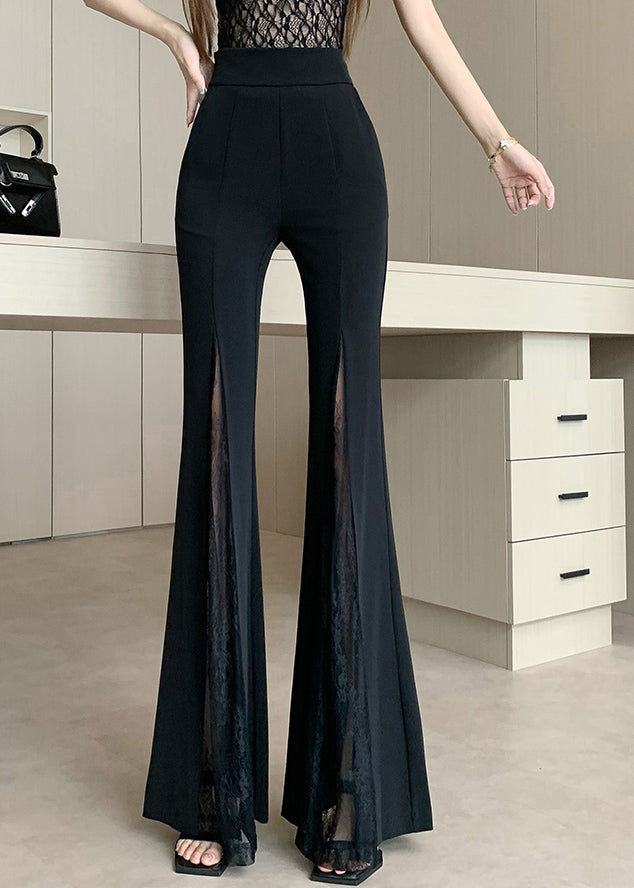 Black Trousers Lace Patchwork Design Flared Draping Original