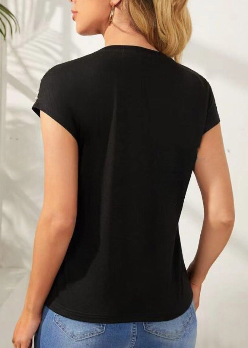Nail Original T Shirts Design Summer Cotton Bead Black O-Neck