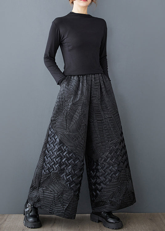 Pants Design Leg Oversized Summer Black Wide Jacquard Original