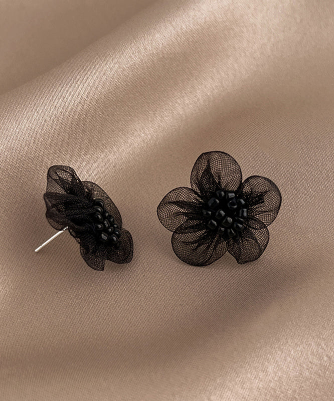 Design Tulle Black Original Floral Stud Earrings
